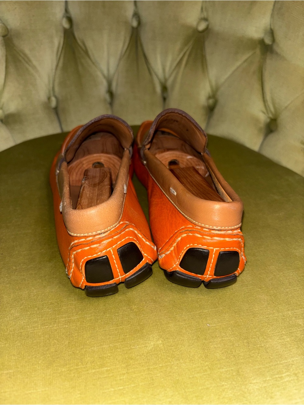 Prada Mens Saffiano Leather Slip On Driving Loafer Orange Tan Men's Size 7 - Picture 4 of 13